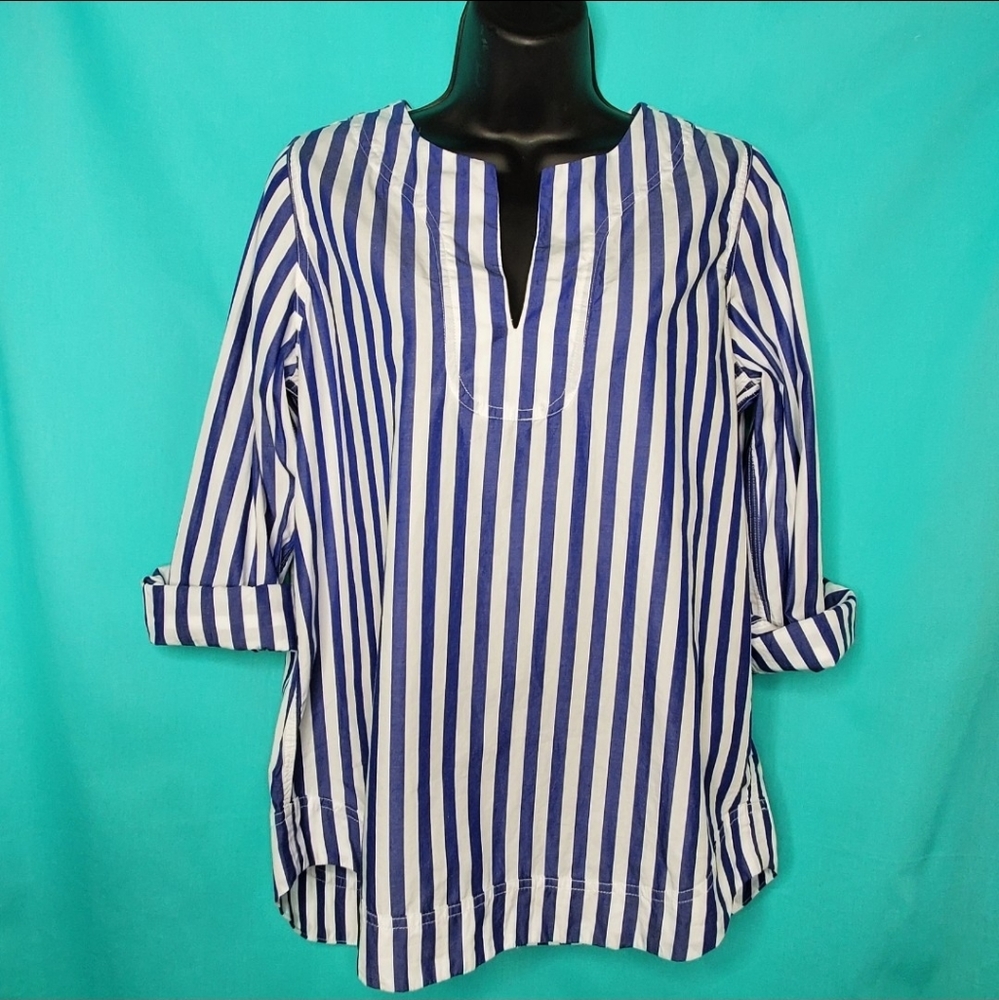 J. CREW BLUE AND WHITE STRIPED BLOUSE